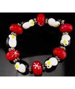 Large Lampwork Penguin glass bracelet - Red Snowflake Christmas jewelry ... - £51.13 GBP