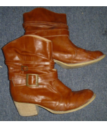 VINTAGE BROWN LUXE FOAX LEATHER HEELED ROUND TOES WESTERN ANKLE COWBOY B... - €17,31 EUR