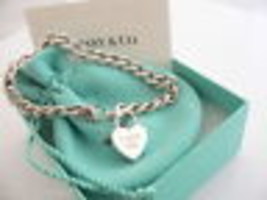 Tiffany &amp; Co Silver I LOVE YOU Heart Padlock Bracelet Cable 7.75 Inch Textured - £479.49 GBP