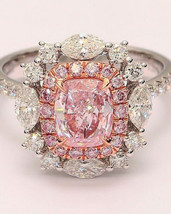 Pink Cushion 2.80Ct Simulated Diamond White Gold Plated Engagement Ring Size 8 - £111.13 GBP