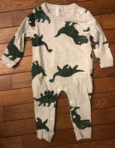 Dinosaur Themed Infant Snap Romper Heather Grey With Green Dino&#39;s New 12M - £6.46 GBP