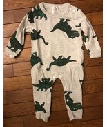 DINOSAUR THEMED INFANT SNAP ROMPER HEATHER GREY WITH GREEN DINO&#39;S NEW 12M - £6.37 GBP