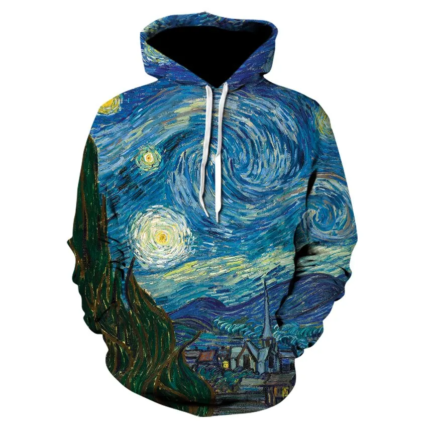 Harajuku Van Gogh Oil Painting ry Night 3D Print Hoodie Women/Men Fashion Hip-ho - £137.56 GBP