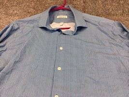 Perry Ellis Portfolio Dress Shirt Mens 17 32 33 Gingham Plaid Button Up ... - $17.81