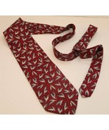 Jacques Estier Men&#39;s Neck Tie Red Gray Birds leaves 100% Italian Silk - $11.76