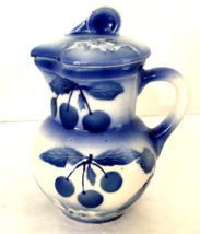 Vintage Erphila Art Pottery Creamer w/Lid  Blue &amp; White 5&quot;H Czechoslovakia  EUC - £7.88 GBP