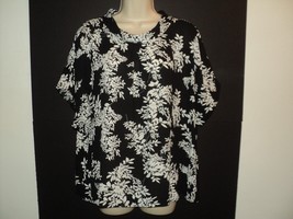 VINCE CAMUTO Top Size XL Turtleneck Short Sleeve Black &amp; Cream Floral Semi-Sheer - £15.59 GBP