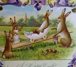 Easter Postcard Vintage Fantasy Rabbit In Cracked Egg Buggy Cart Humanized - £23.08 GBP
