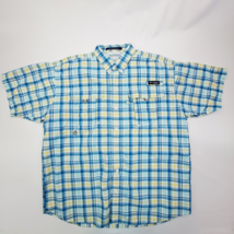 Columbia Super Bahama Shirt Mens Large Blue Beige Plaid PFG Short Sleeve... - $14.84