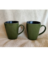 2 Corelle HEARTHSTONE Green BAY LEAF Square 4.75” Coffee Cup Mug Stonewa... - £14.14 GBP