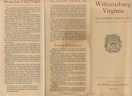 Williamsburg The Restored Colonial City 1939 Virginia Brochure &amp; Map  - £22.42 GBP