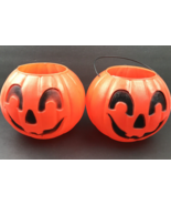 Lot of 2 Blow Mold Vintage Plastic Halloween Pumpkin Pails Jacks Union P... - €16,06 EUR