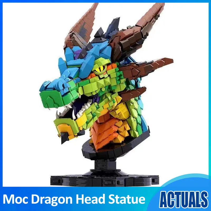 Moc Dragon Head Statue Chinese Zodiac Model Animal Ornament Building Blocks Set - £132.57 GBP
