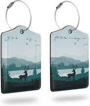Luggage Tags for Suitcase,2 Pack Misty Forest Deer Leather Travel Cruise... - $16.10