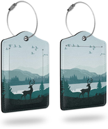 Luggage Tags for Suitcase,2 Pack Misty Forest Deer Leather Travel Cruise... - £12.58 GBP