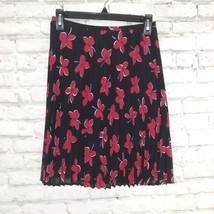 Hillard &amp; Hanson Skirt Womens XS Black Red Floral Pleated Crinkle Pull On - $17.99