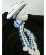 Handmade Crocheted Blue &amp; White very soft Hat &amp; Scarf set-Great Christma... - $14.99