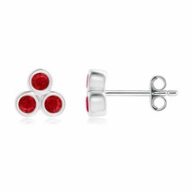 ANGARA 2mm Natural Ruby Trio Cluster Stud Earrings in Sterling Silver for Women - £192.69 GBP