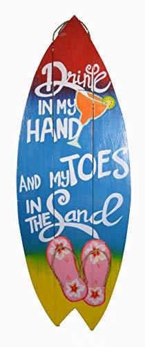 WorldBazzar 32" Hand Carved Wooden Drink in My Hand and My Toes in The Sand with - £27.64 GBP