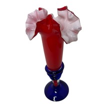 Vintage Czechoslovakian Ruffled Red Glass White Inside Cobalt Wrapped Ba... - $50.00