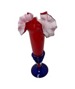 Vintage Czechoslovakian Ruffled Red Glass White Inside Cobalt Wrapped Ba... - $68.60 CAD