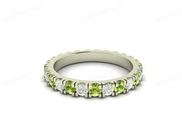 Natural Peridot Gemstone 925 Solid Silver Modern Unique Engagement Band Ring - $58.00