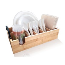 Bamboo Paper Plate Caddy, Utensils Holder, Paper Plate Dispenser, Home And Kitch - £49.96 GBP