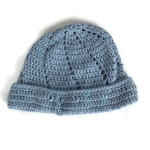 Crochet Kids Hat Betty Beanie Blue Ski Winter Fall Hat Cap Hand Made Cra... - $6.90