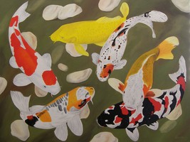 Oil Koi Fish Painting, Koi Fish, Large, Koi Pond, Original &quot;Koi, Party Of Six&quot; - £475.48 GBP