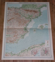 1922 Vintage Map Of Eastern Spain Madrid Barcelona Balearic Islands Mallorca - £21.94 GBP