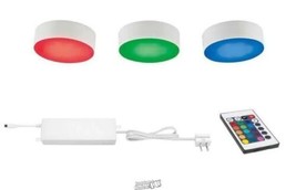 Commercial Electric-Plug-in 3-Light LED RGBW Puck Light with color changing - £41.60 GBP