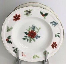 2 Soup Plates Grace Teaware Poinsettia Holly Berries Gold Trim 9” New - $31.63