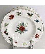 2 Soup Plates Grace Teaware Poinsettia Holly Berries Gold Trim 9” New - $43.26 CAD