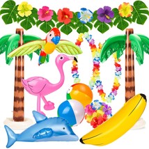 31Pcs Hawaiian Party Toys Set Inflatable Flamingo Palm Trees Beach Ball Banana D - £33.99 GBP
