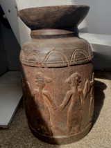 Antique 1700&#39;s Wooden Mortar Hand Carved Primitive Jug Vase with human figures - £206.01 GBP