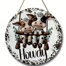 1pc Farmhouse Baby Cow Howdy Round Rustic Sign. 8”x8”. New. - £9.54 GBP
