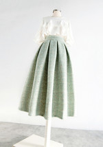 Emerald Green Winter Midi Skirt Women Custom Plus Size A-line Wool Pleated Skirt image 6