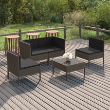  Garden Lounge Set Gray PE rattan, powder-coated steel, polyester - $9,281.92 MXN