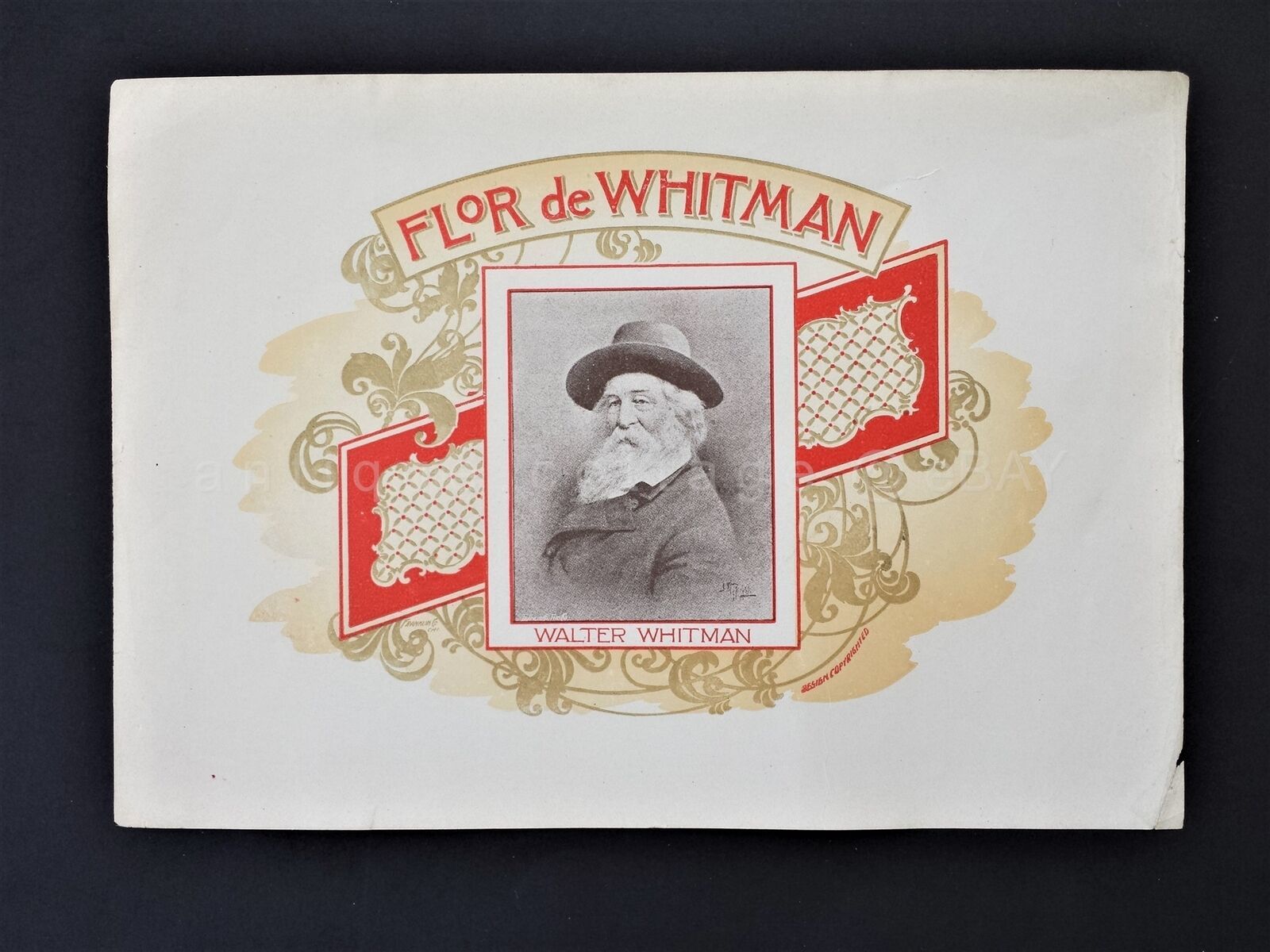 antique FLOR de WHITMAN CIGAR BOX LABEL 6"x8.5"  - $28.66