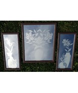 3 Randolph Buford Frosted Glass Etched Mirrors Floral Signed Trio Lilies... - $203.73 CAD