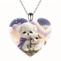 Puppies Puffed Heart Pendant Necklace-New - &quot;I Love You Today, Tomorrow, Always&quot; - £13.46 GBP