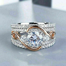 3Ct Round Cut CZ Solitaire Bridal Engagement Two Tone Ring Set Sterling Silver - £80.57 GBP