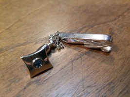 Art Deco Tie Clip Hickok Usa Blue Stone Vintage Men&#39;s Jewelry Tie Tac - £4.34 GBP