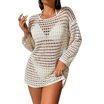 Women&#39;S Crochet Hollow Out Cover Up Swimsuit Long Sleeve Drop Shoulder Cover Up  - £35.40 GBP