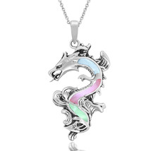 Legendary Chinese Dragon Multi-Color Shell Inlaid Sterling Silver Necklace - $30.09