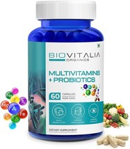 Biovitalia Organics Multivitamins + Probiotics For Men &amp; Women - 60 Capsules - £20.47 GBP