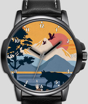 Wolf Mountains Trees And Birds Art Unique Wrist Watch FAST UK - $54.00