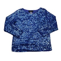 Silver Leaf Shirt Womens S Blue Long Sleeve Sequin Sparkle Glitter Blouse - £19.44 GBP