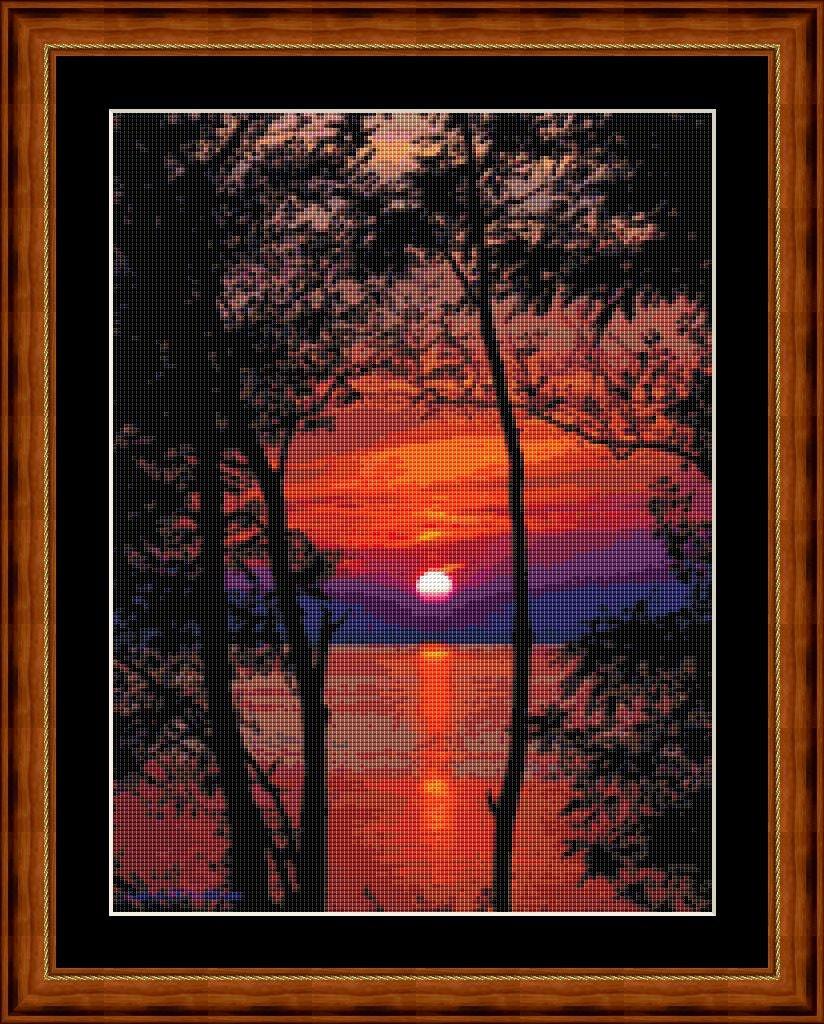 RUBY SUNSET -  PDF  cross stitch chart.  Original Artwork Unknown - $12.00