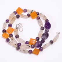 Amethyst Rutile Quartz Aventurine Gemstone Beads Necklace 5-13 mm 18&quot; UB-8141 - £8.55 GBP